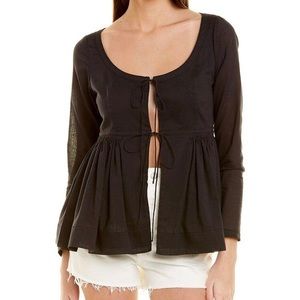 NWOT Rebecca Taylor Black Cotton Voile Soft Shirt Jacket Shacket Size XL